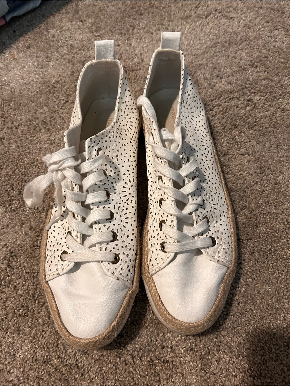 Women's White Perforated Lace-Up Espadrille Sneakers